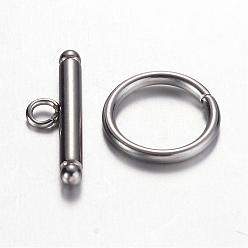 Stainless Steel Color 201 Stainless Steel Toggle Clasps, Ring, Stainless Steel Color, Ring: 10x1mm, Bar: 15x5x2mm, Hole: 2mm
