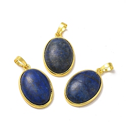 Lapis Lazuli Natural Lapis Lazuli Pendants, Oval Charms, with Rack Plating Golden Plated Brass Findings, Lead Free & Cadmium Free, 31x20x7.5~8mm, Hole: 7x5mm