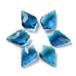 Teal Faceted Glass Pendants, Leaf, Teal, 22x15.5x8.5mm, Hole: 1mm