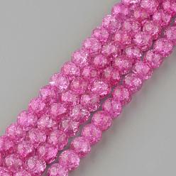 Magenta Synthetic Crackle Quartz Beads Strands, Round, Dyed, Magenta, 6mm, Hole: 1mm, about 66pcs/strand, 15.7 inch