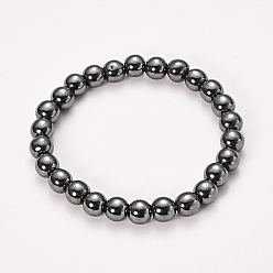 Hématite Sans Magnétique   Hématite synthétiques non magnétiques bracelets extensibles perlé, ronde, 2-1/8 pouces (55 mm), perle: 8~9 mm