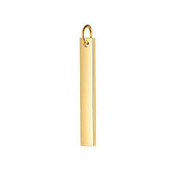 Oro 201 colgantes de acero inoxidable, con anillo de salto, pulido manual, estampar etiqueta en blanco, Rectángulo, dorado, 20x3x1.5 mm, agujero: 3 mm