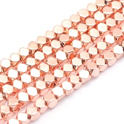 Rose Gold Plated Electroplate Non-magnetic Synthetic Hematite Beads Strands, Grade AA, Long-Lasting Plated, Faceted, Cube, Rose Gold Plated, 4x4x4mm, Hole: 0.8mm, about 96pcs/strand, 15.5 inch