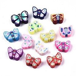 Mixed Color Handmade Polymer Clay Butterfly Beads, Mixed Color, 8~10x10~12x4~5mm, Hole: 2mm