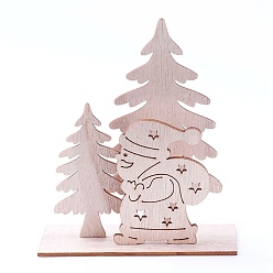 Цвет Древесины Неокрашенный платан деревянные украшения для дома, Рождественская елка с Дедом Морозом, деревесиные, 115x42.5x132 мм, 4 шт / комплект