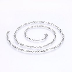 Stainless Steel Color 304 Stainless Steel Figaro Chain Necklaces, with Lobster Claw Clasps, Stainless Steel Color, 17.7 inch(45cm), 3mm