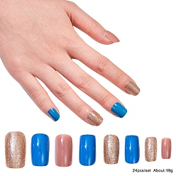Coloré Ensembles de nail art, avec 24 bouts d'ongles en plastique, 24 pcs colle à ongles gelée double face, colorées, 14.5~23x7~14 mm, sur 24 pcs / set