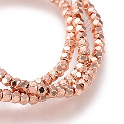 Rose Gold Plated Electroplated Non-magnetic Synthetic Hematite Beads Strands, Long-Lasting Plated, Rondelle, Faceted, Rose Gold Plated, 3x2mm, Hole: 0.6mm, about 183~223pcs/strand, 16.14 inch(41cm)