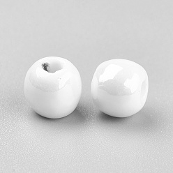 White Handmade Porcelain Beads, Pearlized, Round, White, 8mm, Hole: 2mm
