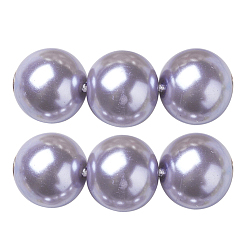 Lila Hebras redondas de perlas de vidrio teñido ecológico, Grado A, cordón de algodón rosca, lila, 8 mm, agujero: 0.7~1.1 mm, sobre 52 unidades / cadena, 15 pulgada