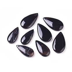 Ágata Negra Colgantes naturales ágata negro, teñido y climatizada, lágrima, 29~35x14~19x5.5~6 mm, agujero: 1.5 mm
