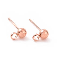 Real Rose Gold Plated 304 Stainless Steel Ball Post Stud Earring Findings, with Loop and 316 Surgical Stainless Steel Pin, Real Rose Gold Plated, 17x9x6mm, Hole: 1.6mm, Pin: 0.8mm