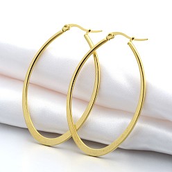 Golden 304 Stainless Steel Hoop Earring, Hypoallergenic Earrings, Oval, Golden, 63x40x2mm, Pin: 1x0.6mm