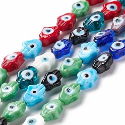 Colorful Handmade Evil Eye Lampwork Beads Strands, Hamsa Hand/Hand of Miriam, Colorful, 14~15.5x10~11x5.5~7mm, Hole: 1mm, about 28pcs/strand, 15.75~16.54 inch(40~42cm)