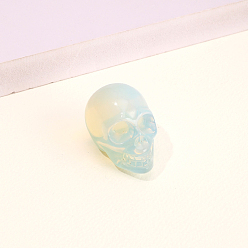 Opalite Décorations d'affichage de figurine de crâne d'opalite, ornements en pierre d'énergie, 40x25x27mm