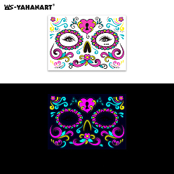 Magenta Máscara con estampado de flores tatuajes luminosos de arte corporal, pegatinas de papel de tatuajes temporales removibles, magenta, 17x12 cm