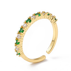 Зеленый Открытое кольцо-манжета из кубического циркония, золотые латунные украшения для женщин, зелёные, внутренний диаметр: 16.6 мм