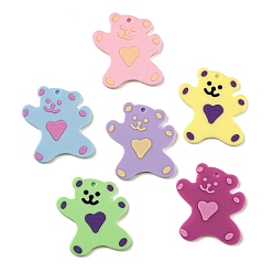 Mixed Color Acrylic Pendants, Bear with Heart, Mixed Color, 34.5x31x2.5mm, Hole: 2mm