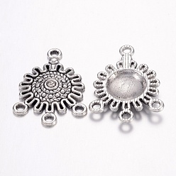Antique Silver Tibetan Style Alloy Chandelier Components Links, Flat Round, Cadmium Free & Nickel Free & Lead Free, Antique Silver, 27x18x3.5mm, Hole: 1.5mm