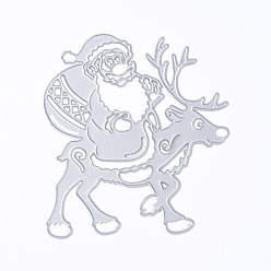 Matte Platinum Color Christmas Theme Frame Carbon Steel Cutting Dies Stencils, for DIY Scrapbooking/Photo Album, Decorative Embossing DIY Paper Card, Santa Claus with Reindeer, Matte Platinum Color, 107x99x0.8mm