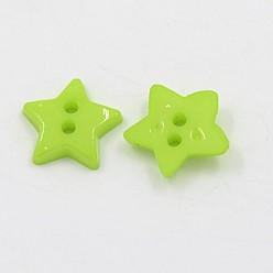 Jaune Vert Boutons acryliques, 2-trou, teint, étoiles, jaune vert, 12x2mm, Trou: 1mm