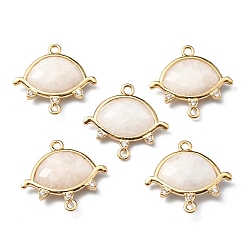 Moonstone Natural Moonstone Links, with Light Gold Plated Edge Brass Loops and Crystal Rhinestone, Faceted, Eye, 21x20x5mm, Hole: 1.2mm and 1.6mm