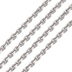 Stainless Steel Color 304 Stainless Steel Cable Chains, Diamond Cut Chains, Unwelded, Faceted, Oval, Stainless Steel Color, 4.5x3.5x1mm