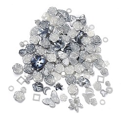 Gray DIY Gradient Color Style Jewelry Making Finding Kits, Including Plastic Bead & Cabochon & Link & Pendants, Butterfly/Leaf/Flower/Bowknot/Shell/Star Shapes, Gray, 8~34.5x8~40x2~11mm, Hole: 1~6mm, about 804pcs/500g