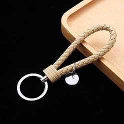 Wheat PU Leather Knitting Keychains, Wristlet Keychains, with Platinum Tone Plated Alloy Key Rings, Wheat, 12.5x3.2cm