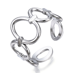 Couleur Acier Inoxydable 304 anneau de manchette ouvert ovale en acier inoxydable, anneau épais creux pour les femmes, couleur inox, taille us 7 1/2 (17.7 mm)