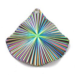 Rainbow Color Ion Plating(IP) 304 Stainless Steel Pendants, Fan Charm, Rainbow Color, 31.5x30x2mm, Hole: 1.6mm