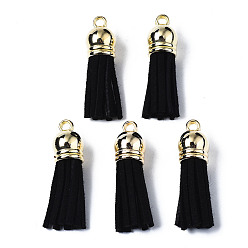 Negro Gamuza de imitación borla colgante decoraciones, con extremos de cable de plástico ccb, negro, 35~37x10 mm, agujero: 2.5~3 mm