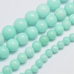 Turquoise Pâle Malaisie naturelles perles de jade brins, amazonite d'imitation, ronde, teint, turquoise pale, 6mm, Trou: 0.8mm, Environ 64 pcs/chapelet, 15 pouce