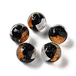 Noir Handmade lampwork perle, une feuille d'or, ronde, noir, 11.5~12x11~11.5mm, Trou: 1.8~2mm