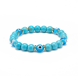 Turquoise Synthétique Turquoise synthétique & lampwork mauvais œil rond bracelet extensible perlé, bijoux en pierres précieuses pour femmes, diamètre intérieur: 2 pouce (5.1 cm)