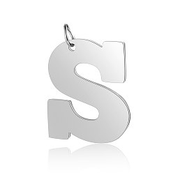 Letter S 201 Stainless Steel Pendants, Letter, Stainless Steel Color, Letter.S, 30.5x25.5x1.5mm, Hole: 4.5mm