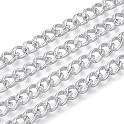 Серебро Алюминиевые текстурированные цепи для бордюров, несварные, с катушкой, серебряные, 7x5x1.5 мм, около 131.23 футов (40 м) / рулон