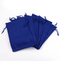 Blue Burlap Packing Pouches Drawstring Bags, Blue, 13.5~14x9.5~10cm