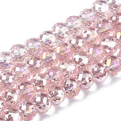 Pink Plaquent verre transparent perles brins, de couleur plaquée ab , facette, ronde, rose, 8x6mm, Trou: 1.2mm, Environ 79 pcs/chapelet, 19.29 pouce (49 cm)