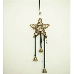 Star Rattan & Iron Witch Bells Wind Chimes Door Hanging Pendant Decoration, for Garden Home Decoration Bell, Star Pattern, 550mm