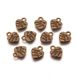 Antique Bronze Tibetan Style Alloy Pendants, Cadmium Free & Lead Free, Valentine's Day, Heart with Made with Love, Antique Bronze, 12.2x10x1.8mm, Hole: 2mm