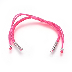 Rose Foncé Fabrication de bracelets de perles tressées en nylon, avec des perles en laiton, plaqué longue durée, Platine plaqué, rose foncé, 10-1/4 pouces ~ 11-5/8 pouces (26~29.6 cm)