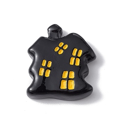 House Halloween Theme Opaque Resin Cabochons, Black, House Pattern, 23x21x5mm