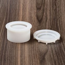 Round DIY Candle Holder & Lid Silicone Molds, Resin Plaster Cement Casting Molds, Round, 7~7.05x1.2~3.6cm, Inner Diameter: 4.7~5.95cm, 2pcs/set