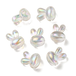 Clear AB UV Plating Rainbow Iridescent Acrylic Beads, Two Tone Bead in Bead, Rabbit Head, Clear AB, 20x15x13mm, Hole: 3mm