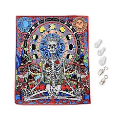 Skull UV Reactive Blacklight Tapestry, Polyester Decorative Wall Tapestry, for Home Decoration, Rectangle, Skull Pattern, 950x750x0.5mm