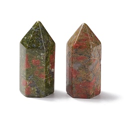 Unakita Decoración de exhibición de escultura de unakita natural, varitas de piedra curativa, para reiki chakra terapia de meditación decos, bala/prisma hexagonal, 35~37x17~17.5x15~16 mm