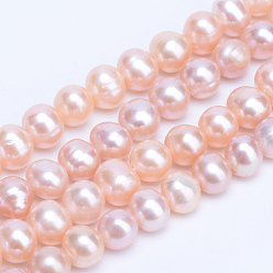 Light Coral Natural Cultured Freshwater Pearl Beads Strands, Round, Light Coral, 6~7mm, Hole: 0.8mm,about 56pcs/strand, 13.78 inch(35cm)