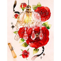 Roja Kits de pintura de diamantes de flores rosas, incluyendo tablero acrílico, bolsa de resina con pedrería, bolígrafo adhesivo de diamante, plato de bandeja y arcilla de cola, tabla de frotar, pinzas, rojo, 400x300 mm