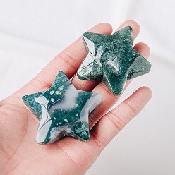 Estrella Decoraciones de pantalla de casa de ágata natural de musgo, adornos de piedra de energía, estrella, 50~60 mm
